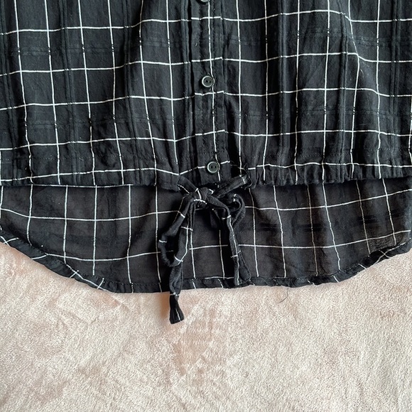 SANCTUARY Womens Black Front Tie windowpane Collared button down XS cotton - Picture 6 of 7